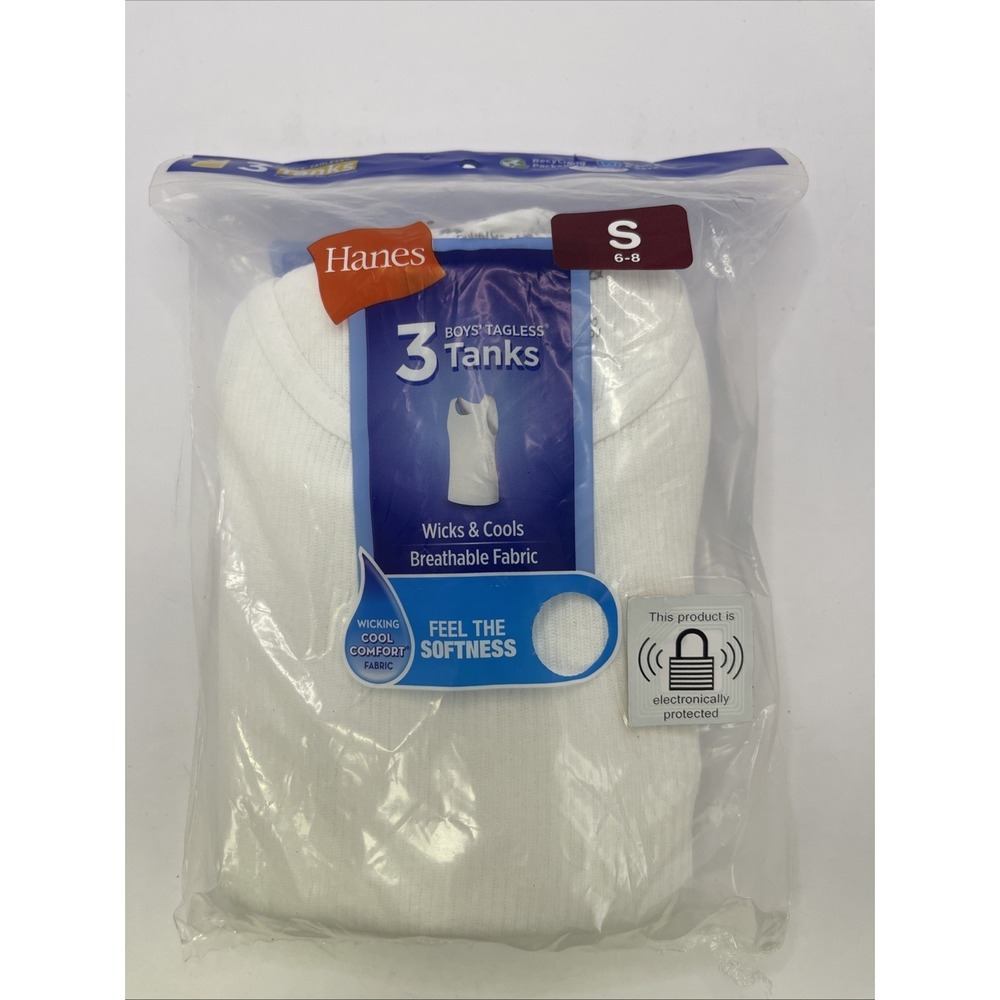 Hanes Boys' Cool Comfort Fabric 3-Pack Tank TAGLESS White Value size SM
